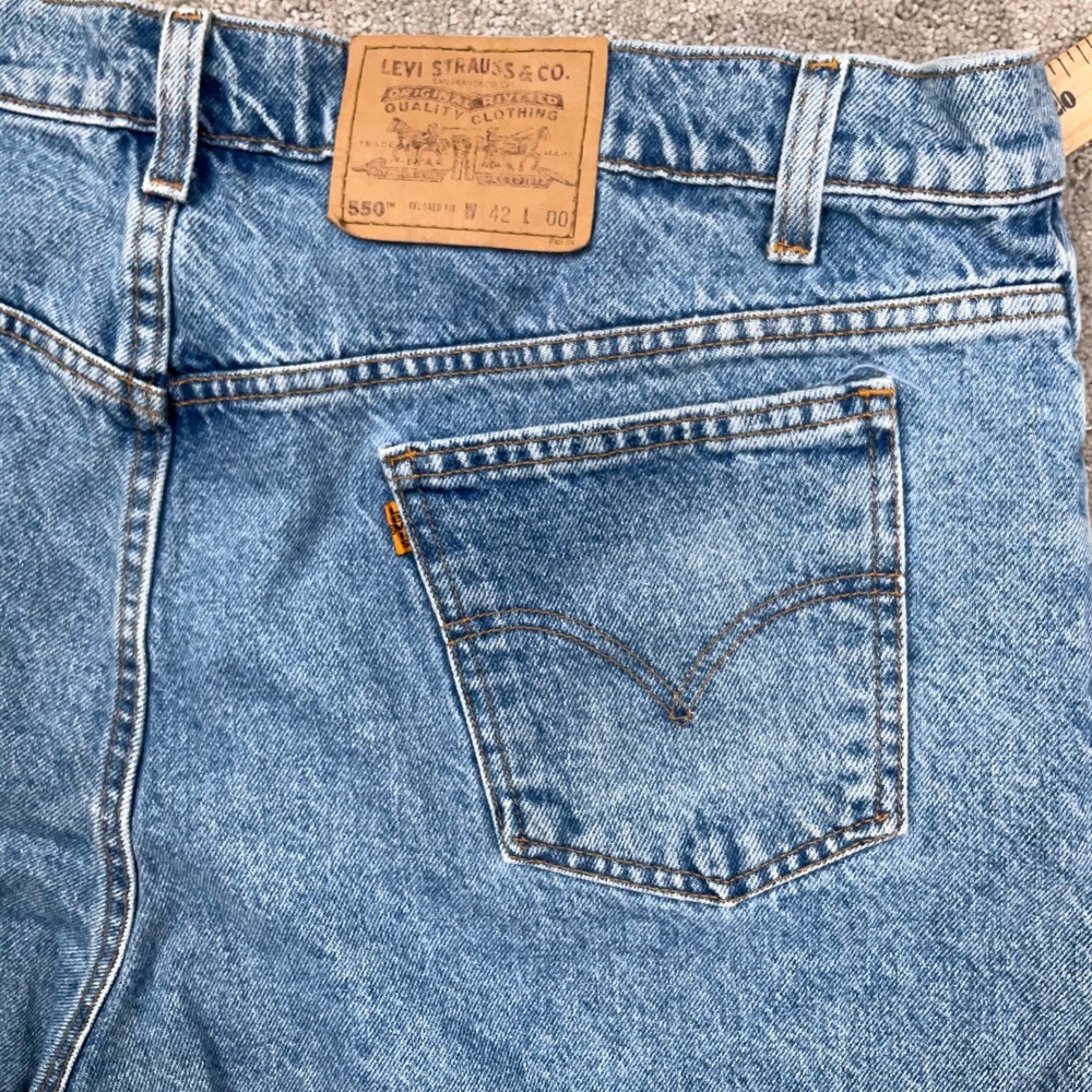 Levi's 550 Cut Off Shorts Mens 42 Blue Relaxed Orange Tab Denim Y2K Grunge VTG